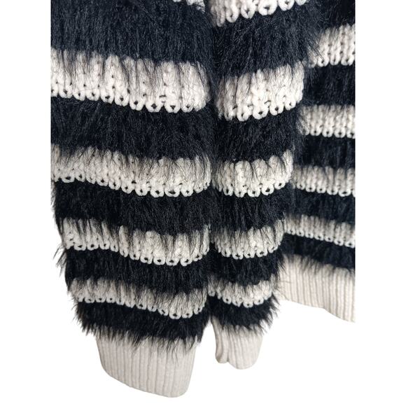 Easel Oversized Sweater Ivory Black Stripe Eyelash Knit Pullover Cozy L/XL - Picture 12 of 13